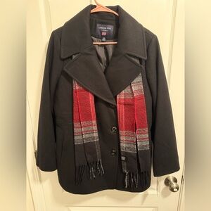 London Fog Women’s Double Breasted Peacoat with Scarf - Size XL